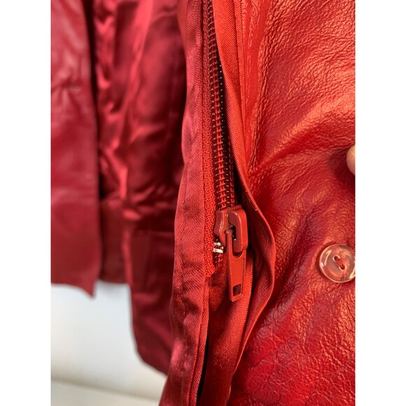 VTG 90s Terry Lewis Red Leather Coat Fur Collar Thermolite Lining XS 9029 NWD - Picture 5 of 16